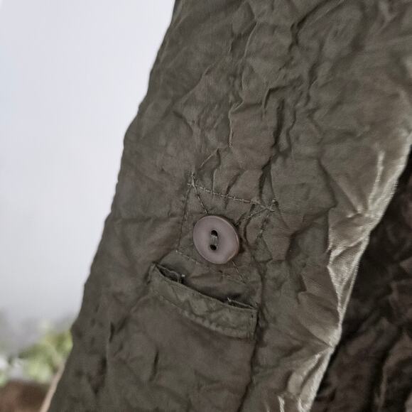 Chico's Olive Green Jacket Crinkle Textured Womens Medium Ruffled Career Mature - Picture 7 of 13